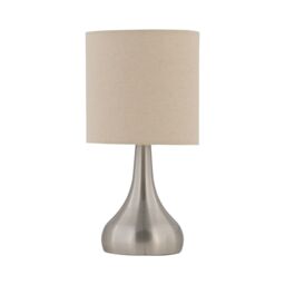 First Choice Lighting Set of 2 Romana - Brushed Chrome Touch Table Lamp with Linen Shades in Silver - thumbnail 2