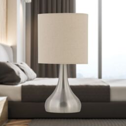 First Choice Lighting Set of 2 Romana - Brushed Chrome Touch Table Lamp with Linen Shades in Silver - thumbnail 9
