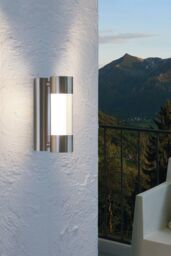 Eglo Robledo Cylindrical Steel & Plastic LED Outdoor Wall Light in Metallic Silver - thumbnail 2