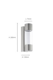 Eglo Robledo Cylindrical Steel & Plastic LED Outdoor Wall Light in Metallic Silver - thumbnail 3
