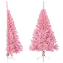 Berkfield Home Artificial Half Christmas Tree with Stand Pink 150 cm PVC - thumbnail 2