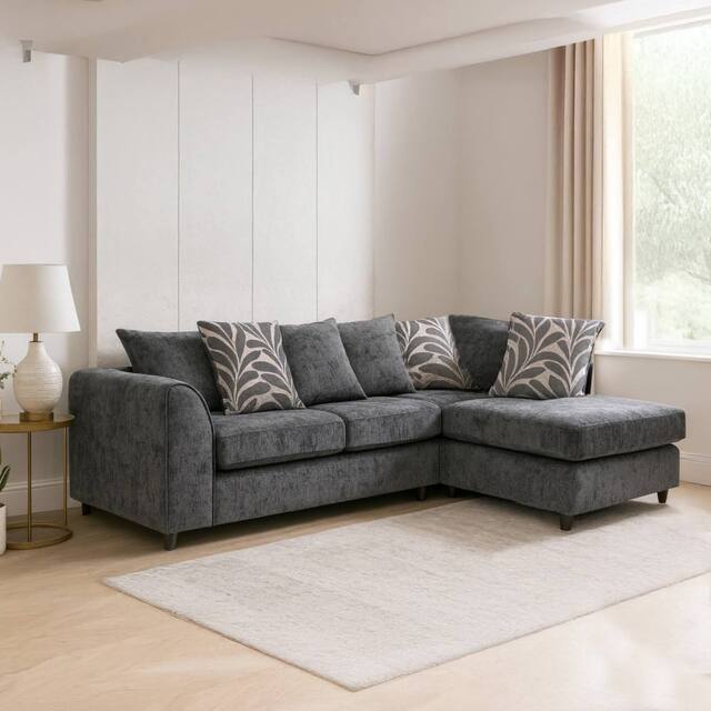 Furnishings For Less UK Zina Fabric L Shaped Corner Sofa Right Hand Facing 3-4 Seater Chenille in Grey - image 1