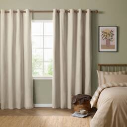 Furn The Ultimate Blackout Textured Woven Eyelet Curtain Pair in Beige - Size: 117 cm width x 183 cm drop - thumbnail 2