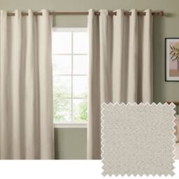 Furn The Ultimate Blackout Textured Woven Eyelet Curtain Pair in Beige - Size: 117 cm width x 183 cm drop