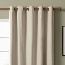 Furn The Ultimate Blackout Textured Woven Eyelet Curtain Pair in Beige - Size: 117 cm width x 183 cm drop - thumbnail 3