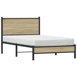 Berkfield Home Metal Bed Frame without Mattress Sonoma Oak 100x200 cm in Brown - thumbnail 4