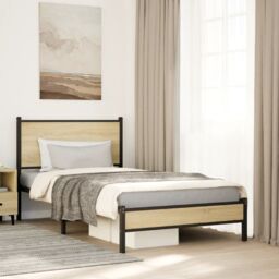 Berkfield Home Metal Bed Frame without Mattress Sonoma Oak 100x200 cm in Brown - thumbnail 1