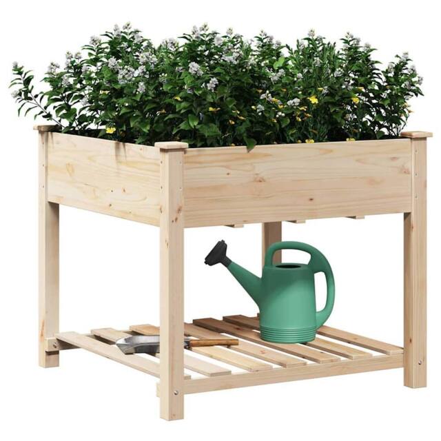 Berkfield Home Full Garden Planter with Shelf 90x90x76 cm Solid Wood Fir in Beige - Size: 90 x 90 x 76 cm - image 1