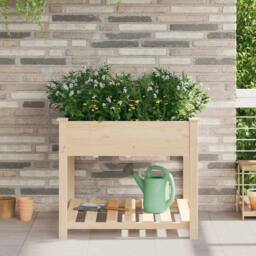 Berkfield Home Full Garden Planter with Shelf 90x90x76 cm Solid Wood Fir in Beige - Size: 90 x 90 x 76 cm - thumbnail 2