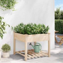 Berkfield Home Full Garden Planter with Shelf 90x90x76 cm Solid Wood Fir in Beige - Size: 90 x 90 x 76 cm - thumbnail 4