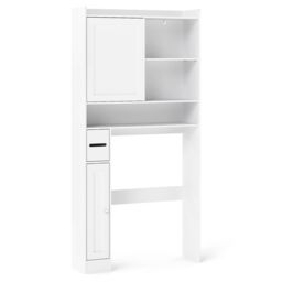 Gymax Over-the-Toilet Cabinet Toilet Paper Holder Sliding Door Open Shelves in White - thumbnail 9