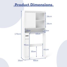Gymax Over-the-Toilet Cabinet Toilet Paper Holder Sliding Door Open Shelves in White - thumbnail 2