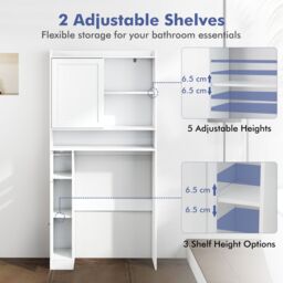Gymax Over-the-Toilet Cabinet Toilet Paper Holder Sliding Door Open Shelves in White - thumbnail 4
