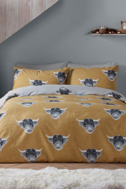 Fusion 'Highland Cow' Brushed Duvet Cover Set in Yellow - Size: King - image 1