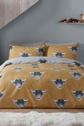 Fusion 'Highland Cow' Brushed Duvet Cover Set in Yellow - Size: King - thumbnail 1