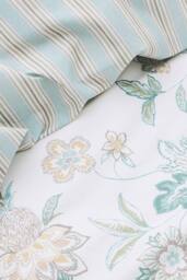 CHRISTY 'Kew' Floral Stripe Reversible Cotton Sateen Duvet Cover Set in Aqua - Size: King - thumbnail 3