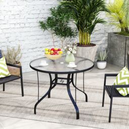 OUTSUNNY Outdoor Dining Table with Parasol Hole, Round, 96.5 x 96.5 x 71 cm in Black - thumbnail 1