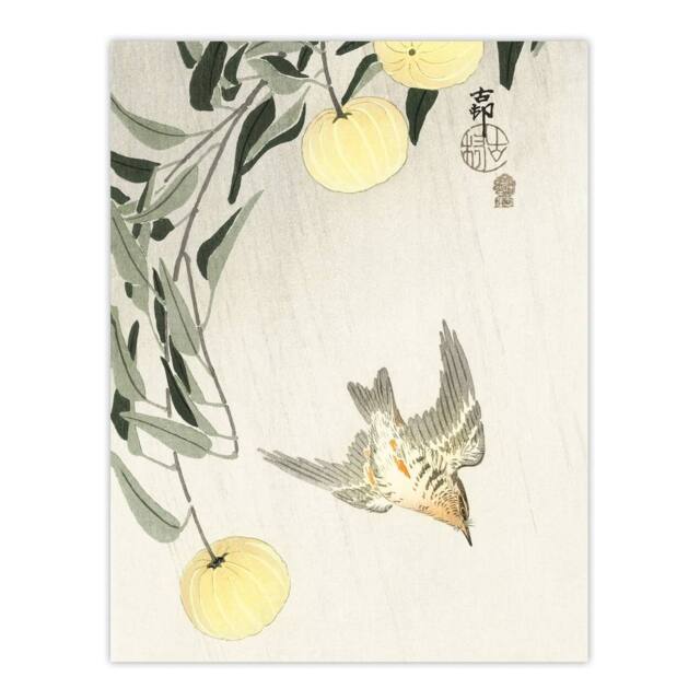 "Artery8 Cuckoo In Early Summer Rain Vintage Japan Wall Art Print Koson in Yellow - Size: W12"" x H16""" - image 1