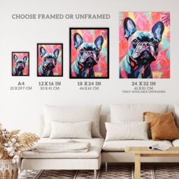 "Wee Blue Coo Wall Art Print The Pastel Pooch French Bulldog Neon Fun Living Room Framed in Pink - Size: W12"" x H16""" - thumbnail 3
