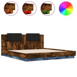 Berkfield Home Bed Frame with LED without Mattress Smoked Oak 200x200 cm in Brown - thumbnail 1