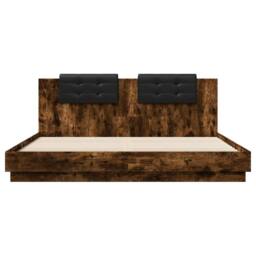 Berkfield Home Bed Frame with LED without Mattress Smoked Oak 200x200 cm in Brown - thumbnail 6
