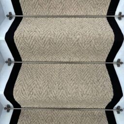 RainbowHome Herringbone Beige Biscotti Stair Runner With 100% Black Cotton Border - Size: 50 cm x 700 cm - thumbnail 2