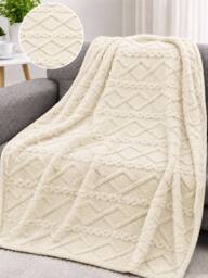 Dyzi Cable Style Blanket - Extrasoft Textured Decorative Throw 150 x 200cm in Natural - Size: 150 cm x 200 cm - thumbnail 6