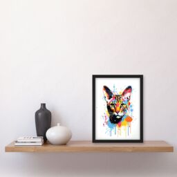 "Artery8 Wall Art Print Serval Cat Lover Gift Pet Portrait Orange Blue Pink Artwork Painting Art Framed - Size: W12"" x H16""" - thumbnail 4