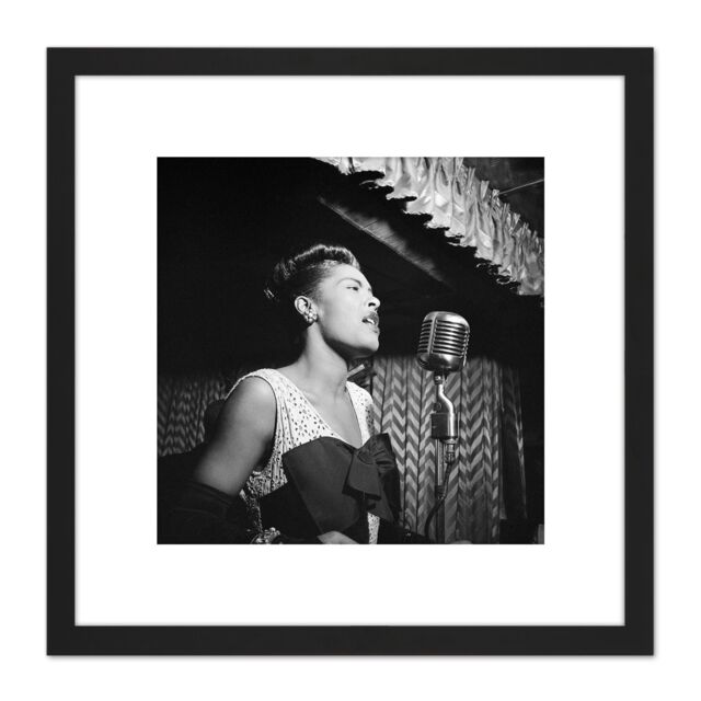 Artery8 Gottlieb Jazz Legend Singer Billie Holiday 1947 Photo 8X8 Inch Square Wooden Framed Wall Art Print Picture with Mount in Black - image 1