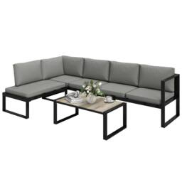 OUTSUNNY Garden Sofa Set with 2 Loveseats, Armless Chair, Coffee Table in Dark Grey - thumbnail 2