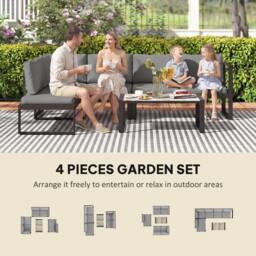 OUTSUNNY Garden Sofa Set with 2 Loveseats, Armless Chair, Coffee Table in Dark Grey - thumbnail 4