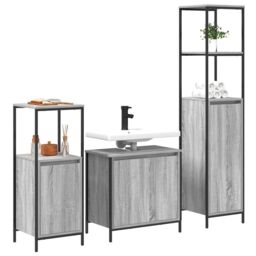 Berkfield Home 3 Piece Bathroom Furniture Set in Grey Sonoma Engineered Wood - thumbnail 3