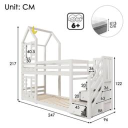 Matteo White Solid Pine Kids Bunk Bed - House Frame Design with Storage - Size: Single - thumbnail 2