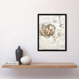 Artery8 Leonardo da Vinci Framed Wall Art Studies of the Foetus in the Womb in Beige - Size: A4 - thumbnail 2