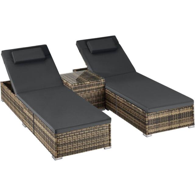 tectake Carbonera Rattan Double Lounge Chair with Table, Adjustable Backrest in Natural - Size: 2 Seater - image 1