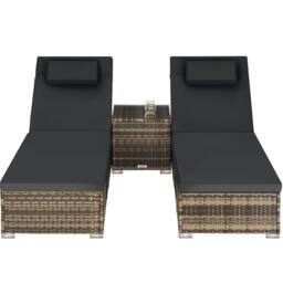 tectake Carbonera Rattan Double Lounge Chair with Table, Adjustable Backrest in Natural - Size: 2 Seater - thumbnail 2