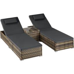 tectake Carbonera Rattan Double Lounge Chair with Table, Adjustable Backrest in Natural - Size: 2 Seater - thumbnail 1