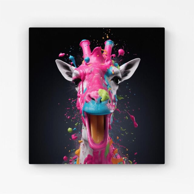 Warren Reed - Designer Splashart Giraffe Face Pink Canvas - Size: w10 inch x h10 inch - image 1