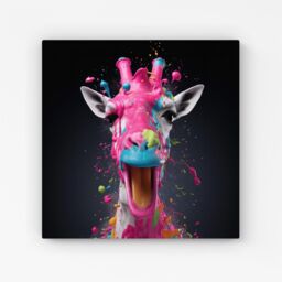 Warren Reed - Designer Splashart Giraffe Face Pink Canvas - Size: w10 inch x h10 inch - thumbnail 1