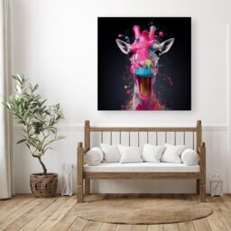 Warren Reed - Designer Splashart Giraffe Face Pink Canvas - Size: w10 inch x h10 inch - thumbnail 3