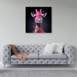 Warren Reed - Designer Splashart Giraffe Face Pink Canvas - Size: w10 inch x h10 inch - thumbnail 4