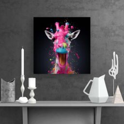 Warren Reed - Designer Splashart Giraffe Face Pink Canvas - Size: w10 inch x h10 inch - thumbnail 2