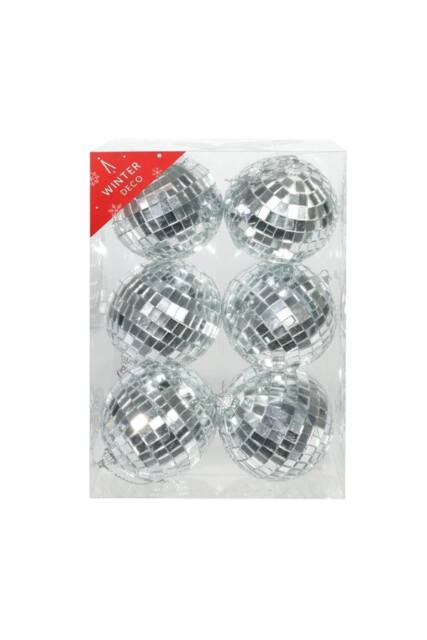 KDMD Silver Disco Baubles 6 Pack Christmas Ornament - image 1