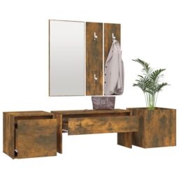 Berkfield Home Hallway Furniture Set Smoked Oak Engineered Wood in Brown - thumbnail 4