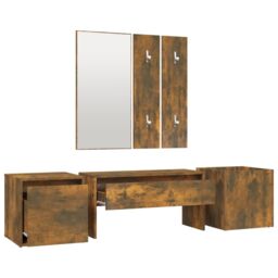 Berkfield Home Hallway Furniture Set Smoked Oak Engineered Wood in Brown - thumbnail 5