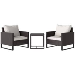 Matteo Brown Rattan 2-Seater Bistro Set - Glass Top Coffee Table & Cushions - thumbnail 1