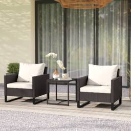Matteo Brown Rattan 2-Seater Bistro Set - Glass Top Coffee Table & Cushions - thumbnail 2