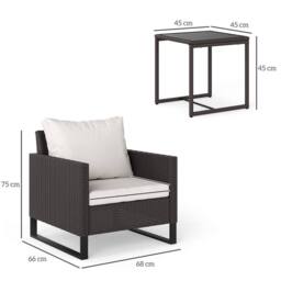 Matteo Brown Rattan 2-Seater Bistro Set - Glass Top Coffee Table & Cushions - thumbnail 4