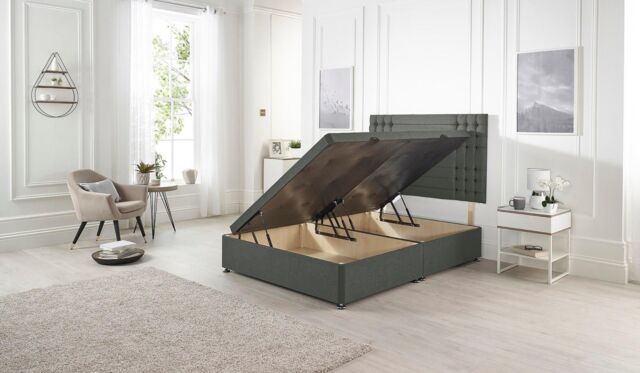 Somnior Flexby Linen Fabric Side Opening Ottoman Bed With Headboard in Charcoal - Size: King - image 1