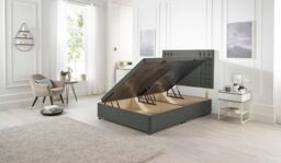 Somnior Flexby Linen Fabric Side Opening Ottoman Bed With Headboard in Charcoal - Size: King - thumbnail 1